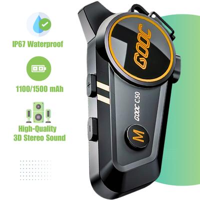 GOOC Motorcycle Helmet Bluetooth Headset, IP67 Waterproof Intercom with Noise Reduction, 1500mAh Battery, 3D Stereo Sound