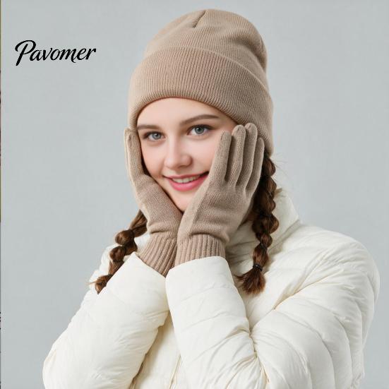 Outdoor Cycling Cold Weather Set Unisex Knitted Hat Gloves Set, Cozy Winter Beanies Gloves, Stretchy Windproof Headwear And Hand Warmers Warm Knit for