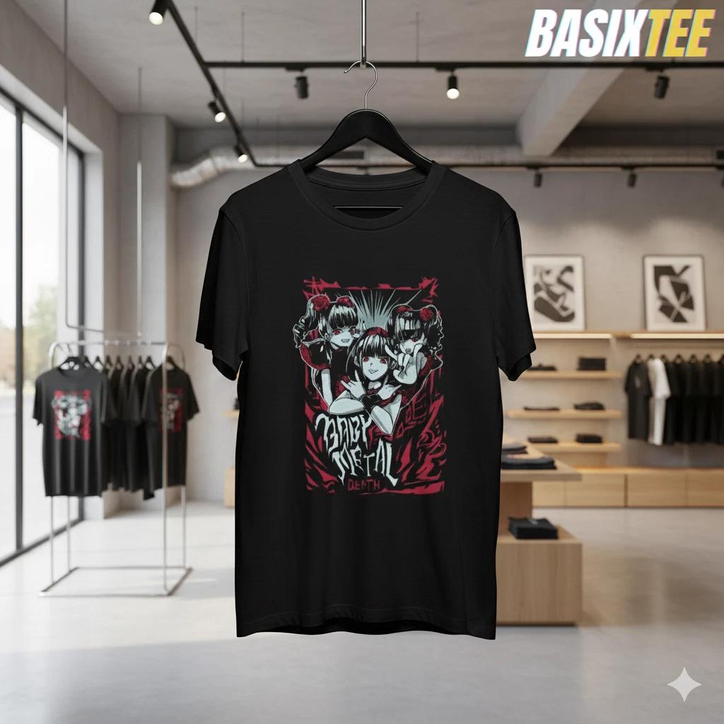Japanese Kawaii Metal Anime Girl Graphic Unisex Black T-Shirt - S047 L