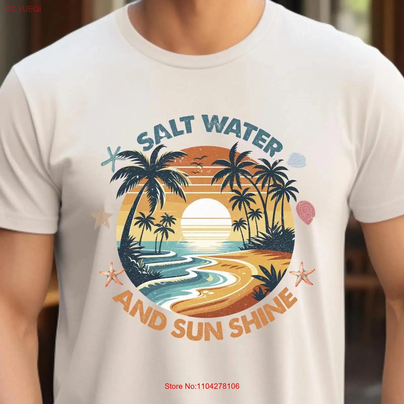 Retro Salt Water and Sunshine T Shirt Vintage Summer Beach Apparel for Lovers Tropical Cruise Vacation vintage Washed Soft S разноцветный