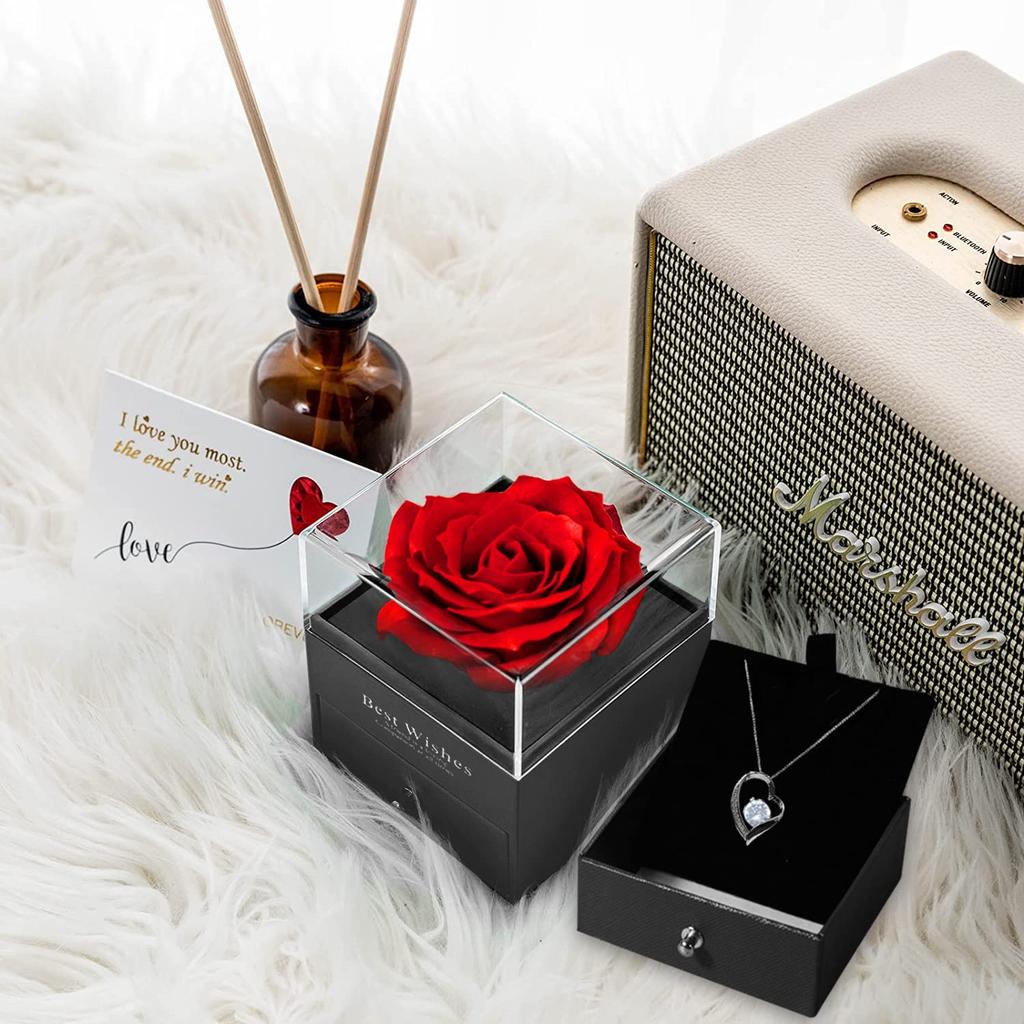 [Laluna] Popular Women's Necklace, 45cm Chain, with Storage Case (Creative Rose Gift Box), Sterling Silver 925, Hypoallergenic, Simple Zirconia Heart-