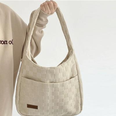 Tasche mit großem Fassungsvermögen für Damen im neuen Stil Schachbrett-Plaid Canvas-Umhängetasche Hochwertige einfache Nischen-Freizeit-Tragetasche