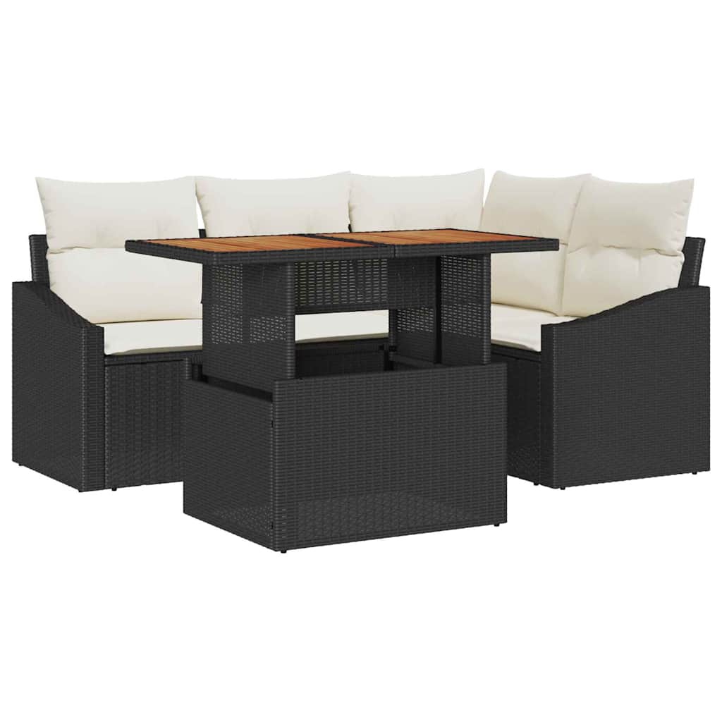 Garden Sofa Set with Storage 5 pcs Black Poly Rattan