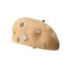 Tide British retro wool woolen rhinestone beret lady three-dimensional painter hat autumn and winter face small pumpkin bud hat