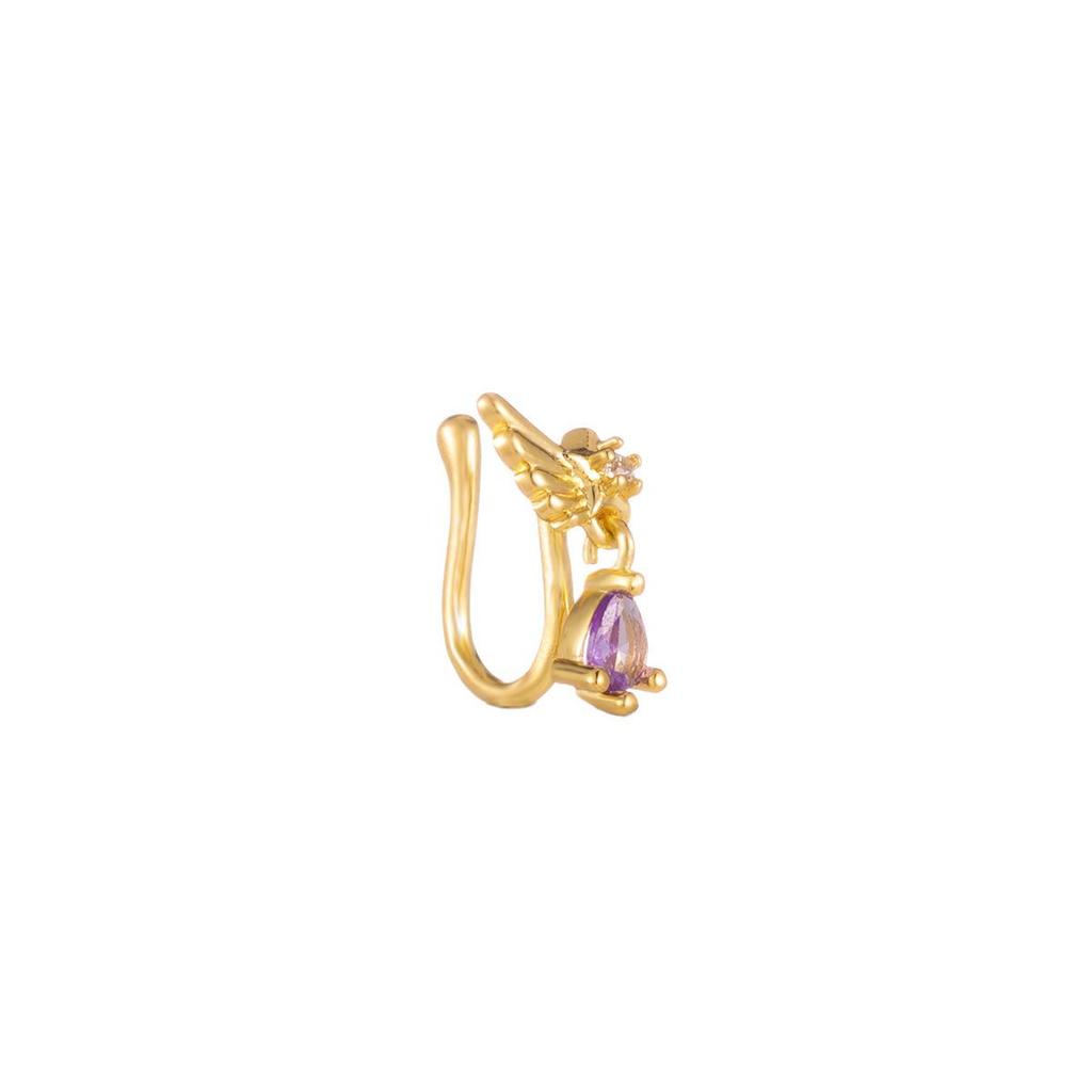 Elegant Sweet Copper Heart U-Shaped Zirconia Nose Clip Piercing-Free Stud for Women