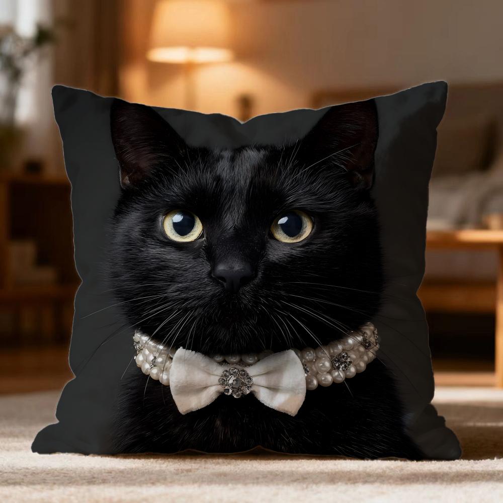 Popular Black Cat Cushion Cover Soft Washable Pillow Case Multi-Scene For Couch Bed Travel Office Use