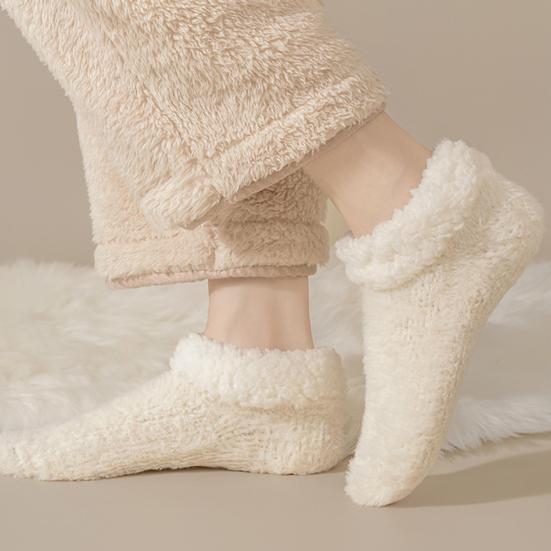 Fluffy Winter Ankle Socks Women Fuzzy Slipper Socks with Grips Plush Warm Non-slip Low Cut Socks for Home Lounging