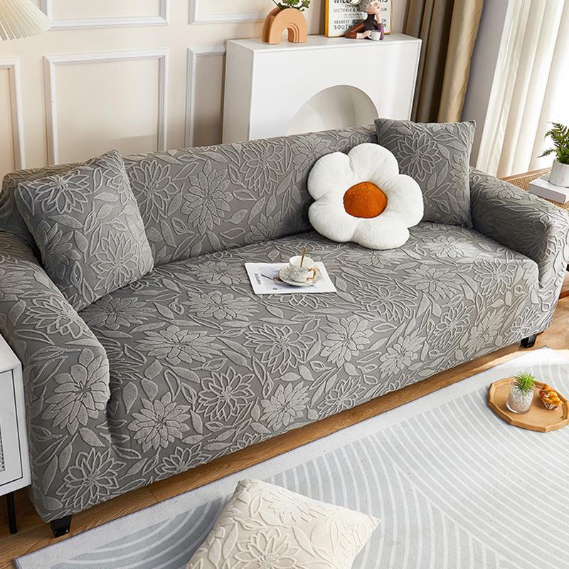Simple Style Jacquard Fleece Sofa Cover, All-Season Non-Slip All-Inclusive Universal Cover