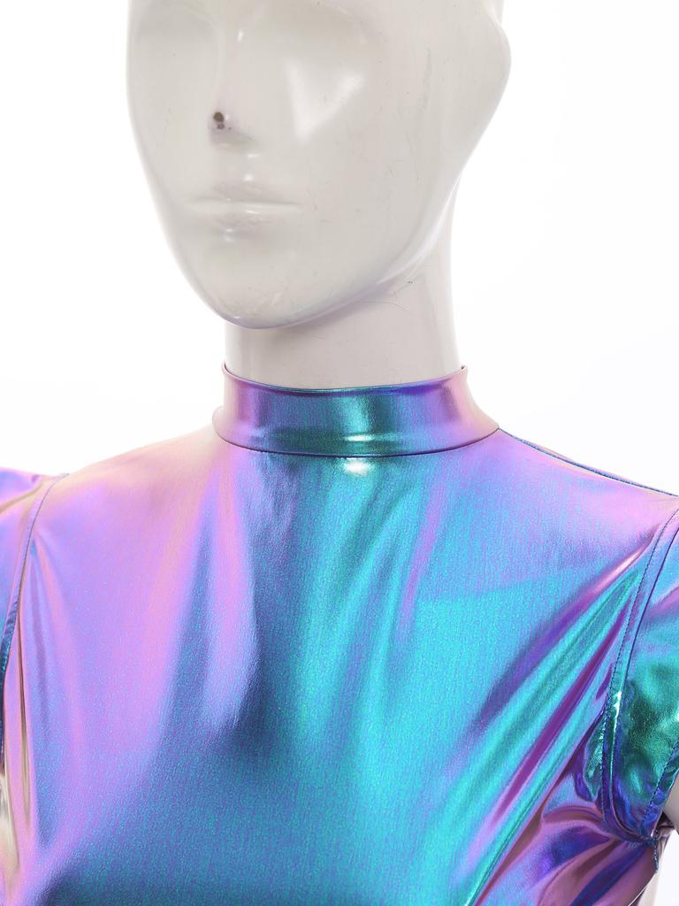 Women's Halloween Party Dress - Shiny Metallic A-line with Mock Neck & Cap Sleeves Fashion Bar Club Wear