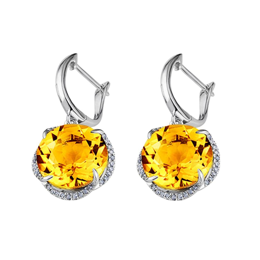 2026 Rotary Diamond Yellow Diamond Ear Buckle Earrings, Stylish Citrine Stud Earrings, Colored Gemstone Earrings