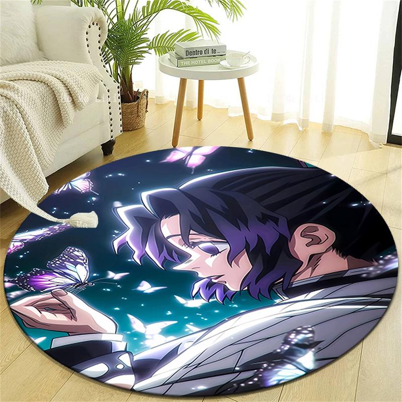 1pc Demon Slayer2 Design Printed Area Round Carpet for Bedroom Living Room Home Decor Rugs Mat Non Slip Mat Rug for Bedside