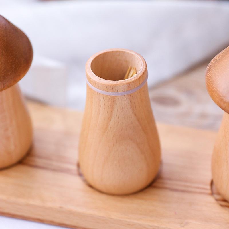 Wooden Toothpick Holder Personalized Mushroom Simple Toothpick Box Japanese Creative Cute Household Toothpick Jar Kitchen Tool