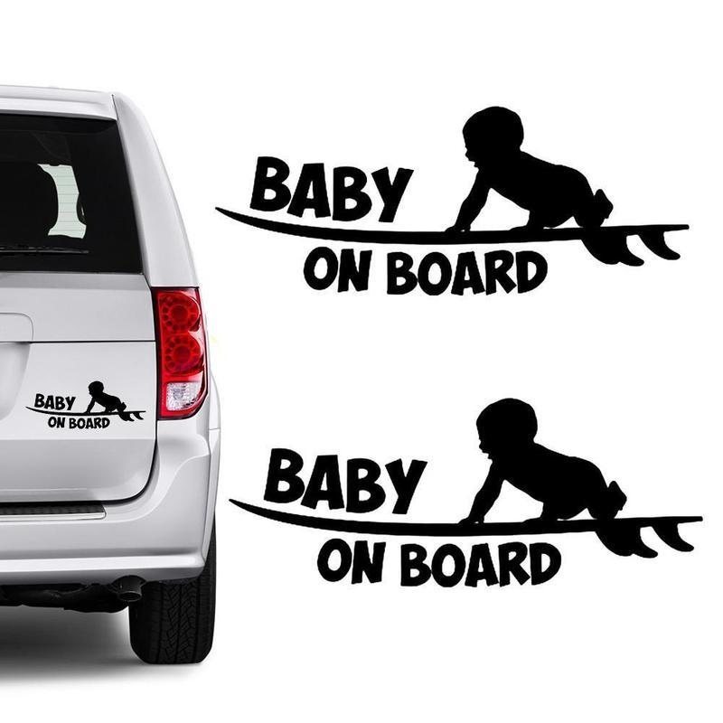 Baby On Board Funny Vinyl Sticker Cute Surfboard Surfer Car Reflective Silver Decal