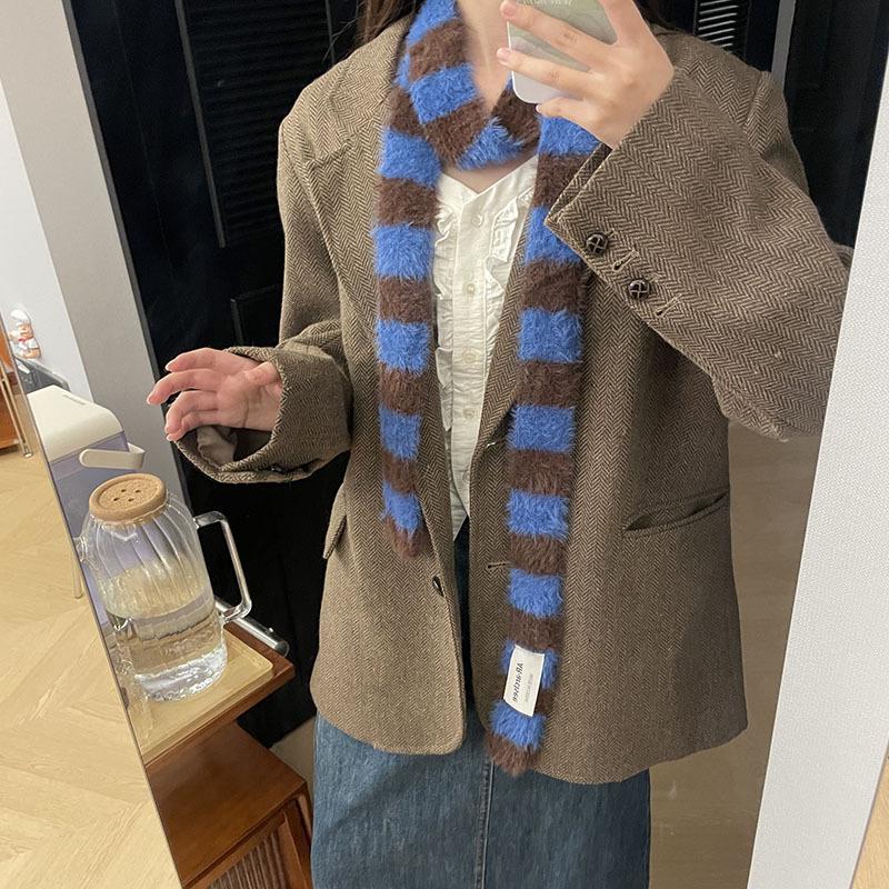

Korean-Style Y2K Striped Plush Scarf: Versatile Thin Narrow Neck Warmer for Women 5x180cm