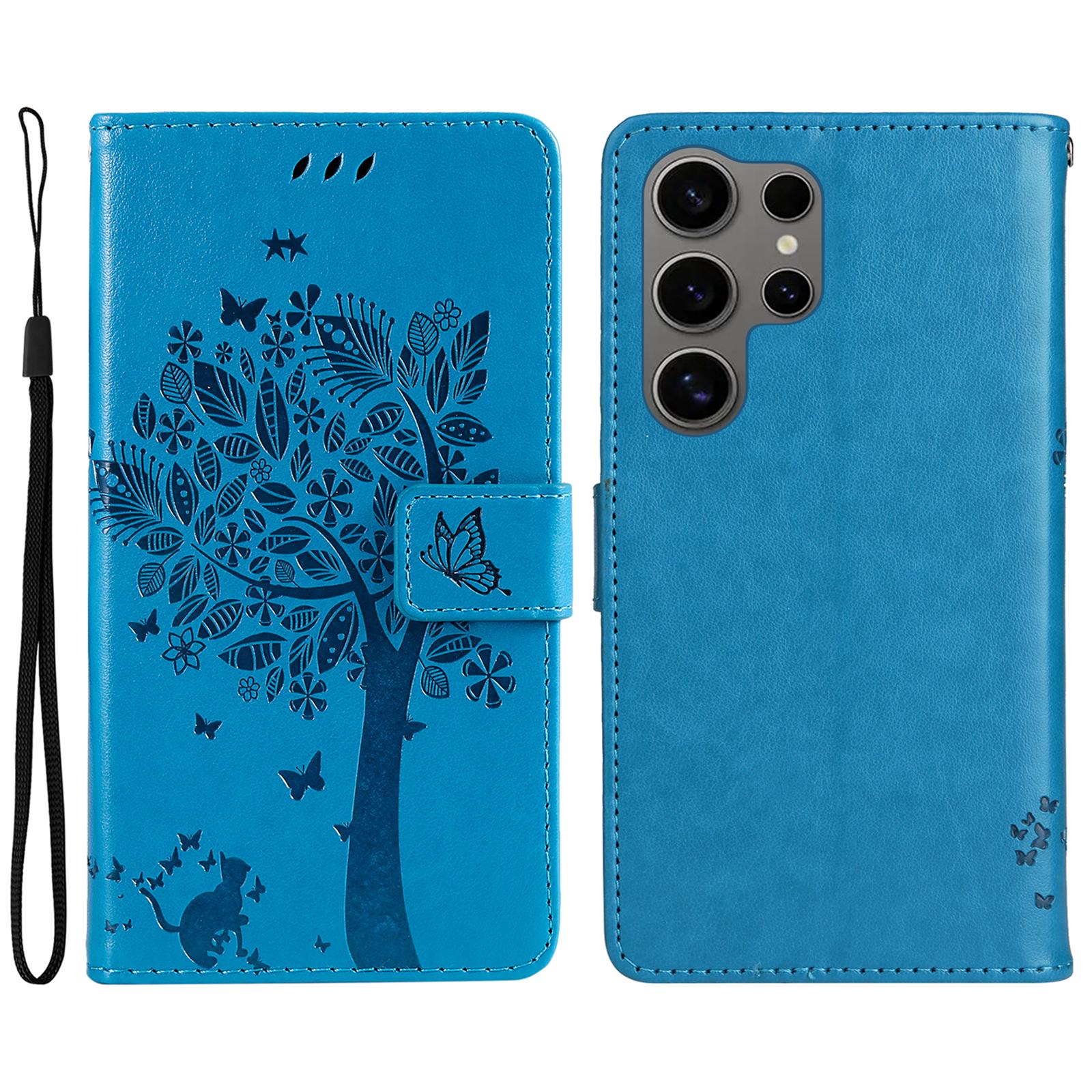 

Чохол для телефону Samsung Galaxy S25 Ultra з підставкою, візерунком котячого дерева, шкіряний гаманець, мобільний чохол Blue