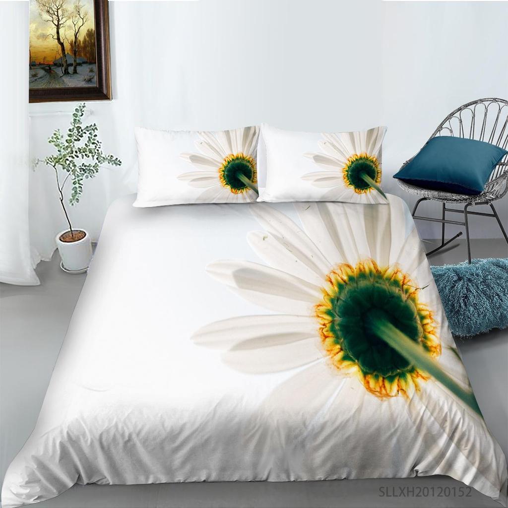 3D Printing Household Bedding Set Chrysanthemum Printing Pillowcase and Quilt Cover 2/3 Pieces of Plant Microfiber Comfortable Household Bedding