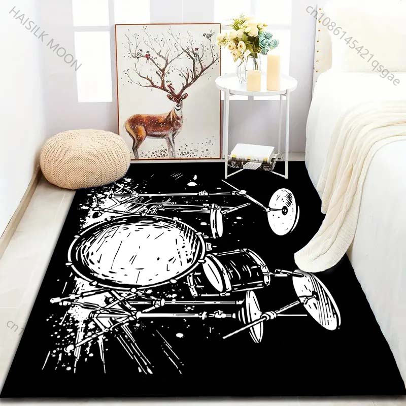 Creative Drum Sketch Print Carpet for Living Room Bedroom Bedside Sofa Table Floor Mat Home Area Rug Decor Large Size for Gifts