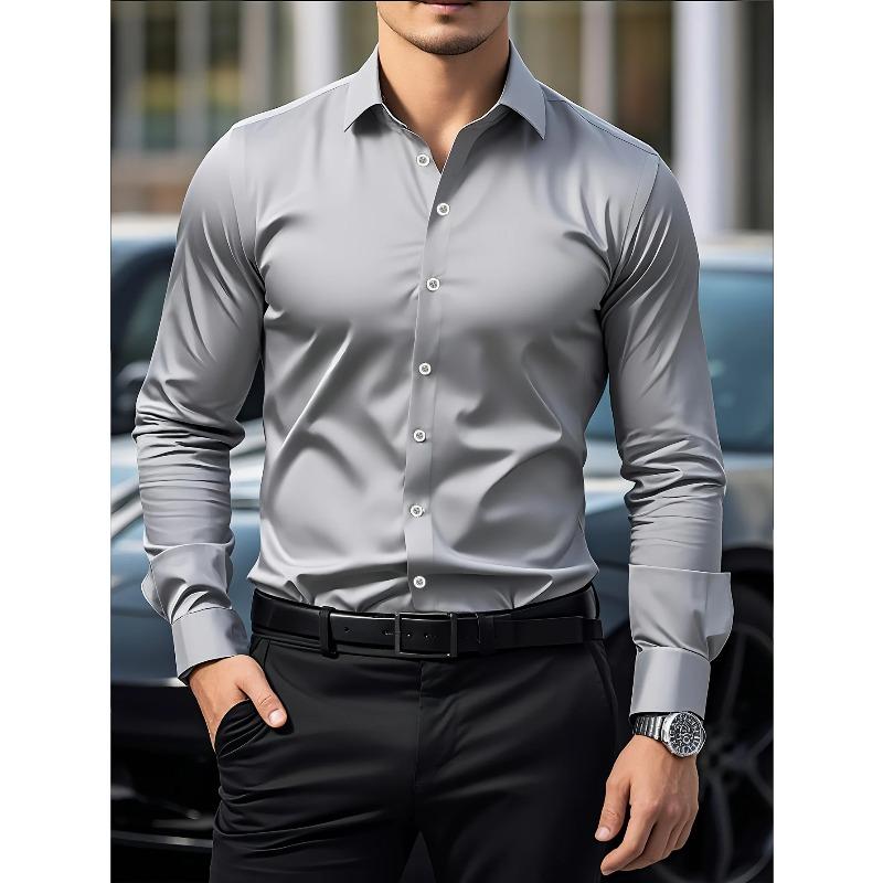 New Men Shirt Brand New Solid Color Long Sleeve Elastic Fabric Men's Multiple Colors Male Quality Basic Shirt