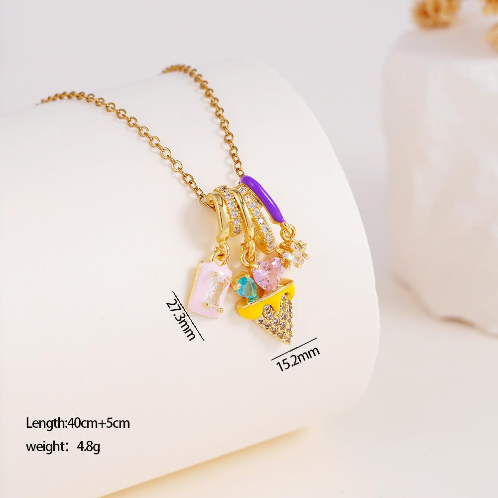 Fashion Zircon Daisy Fish Tail Ice Cream Charms Necklace for Women Girls Stainless Steel Chain Sweet Cute Jewelry Christmas Gift