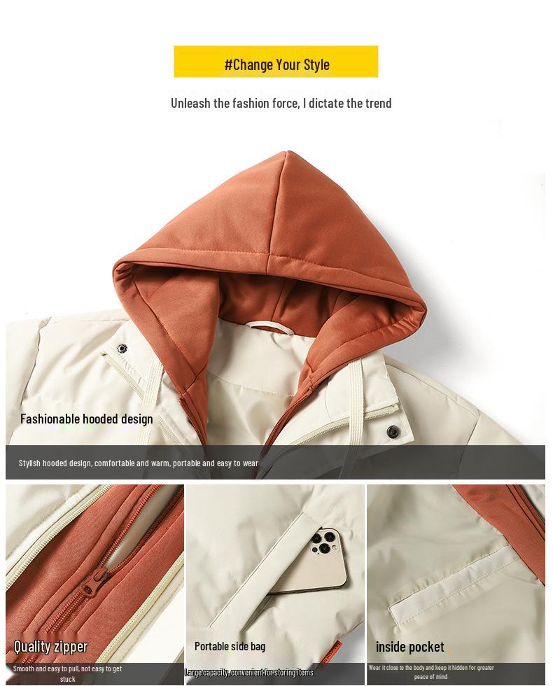Men's Trendy Winter Cotton Jacket: Loose Fit, Hooded, Fake Two-Piece Design, Thickened for Warmth
