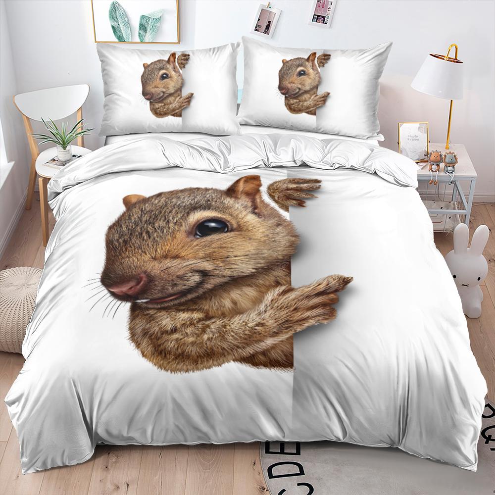 Comforter 3D Squirrel Funny Animal 2/3Pcs Bedding Set Black Unique Soft With Pillow Shames King Queen Size For Kids Teens Boys
