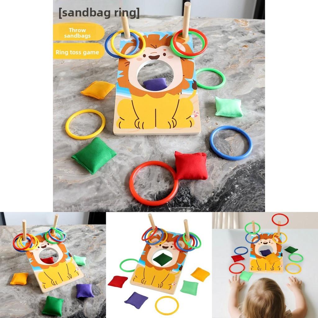 Childrens Lion Fun Bean Bag Toss Ring Game With Wooden Material For Educational Play