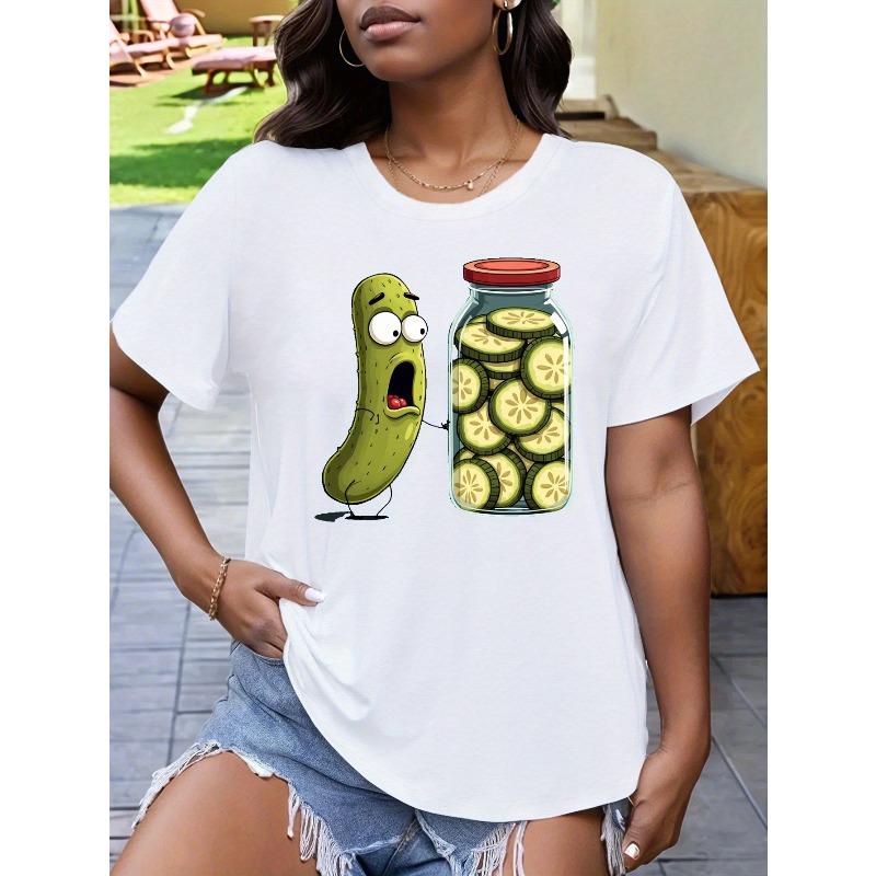 

Women s Plus Size Cute Pickle & Jar Graphic T-Shirt - Casual Short Sleeve Round Neck Tee with Comical Manga/Anime S белый