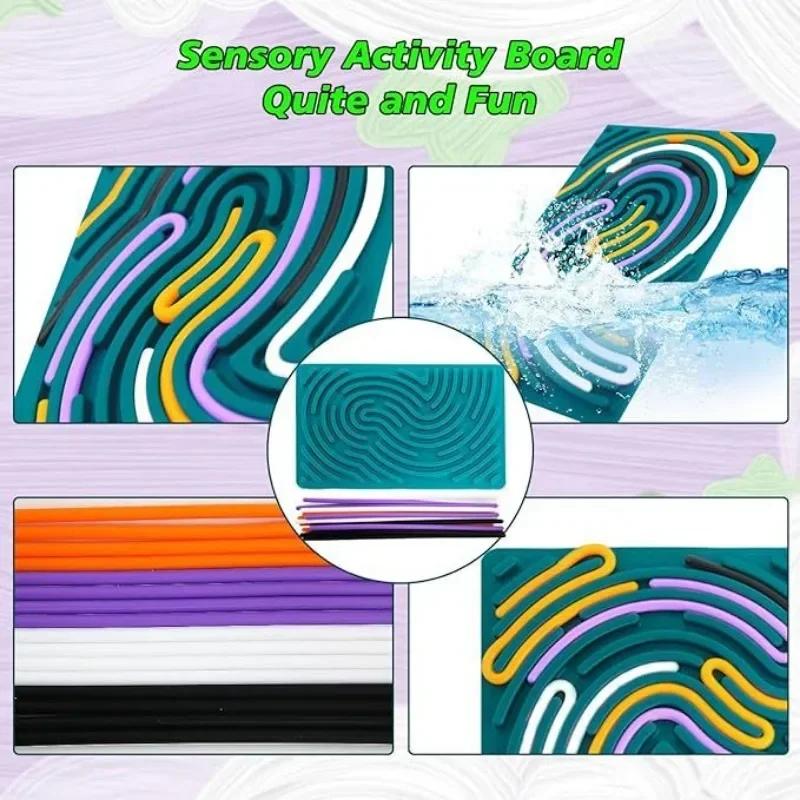 Sensory Activity Board for Kid Busy Board Motor Skills Montessori Toy Relaxing Stress Colored Silicone Rod Travel Toy Gift Boy
