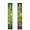 Halloween flags decorate the courtyard for an outdoor party. Cartoon doors hang with festive backdrop cloth. Halloween couplets.