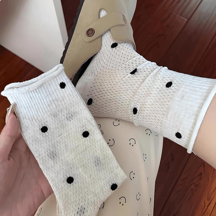 Socks Female Sweet Mary Jane Round Polka Dot Mesh Breathable Curling Pile