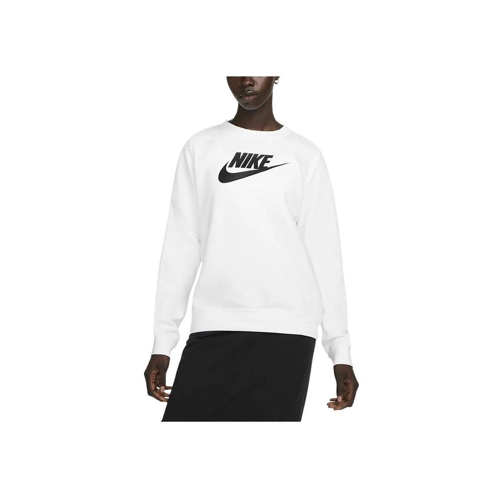 Nike Sportswear Club Fleece Logo Print Pullover Sweatshirt Women Tops White DQ5833-100