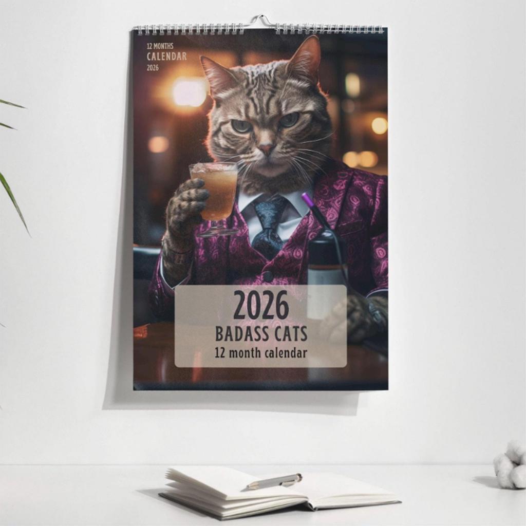 Badass Cats Wall Calendar 2026, Funny CatCalendar With 12 Hilarious Photos, Humor Wall Calendar For Home Or Decor