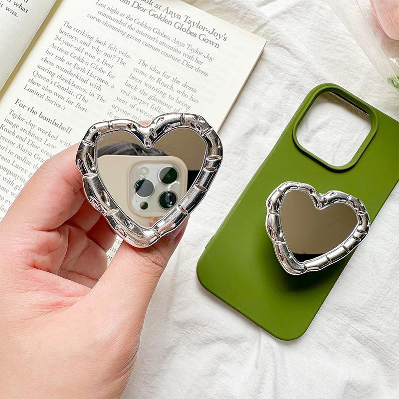 Creative Metal Love Mirror Sticker Mobile Phone Case Airbag Bracket Back Sticker Retractable Portable Makeup Mirror Niche