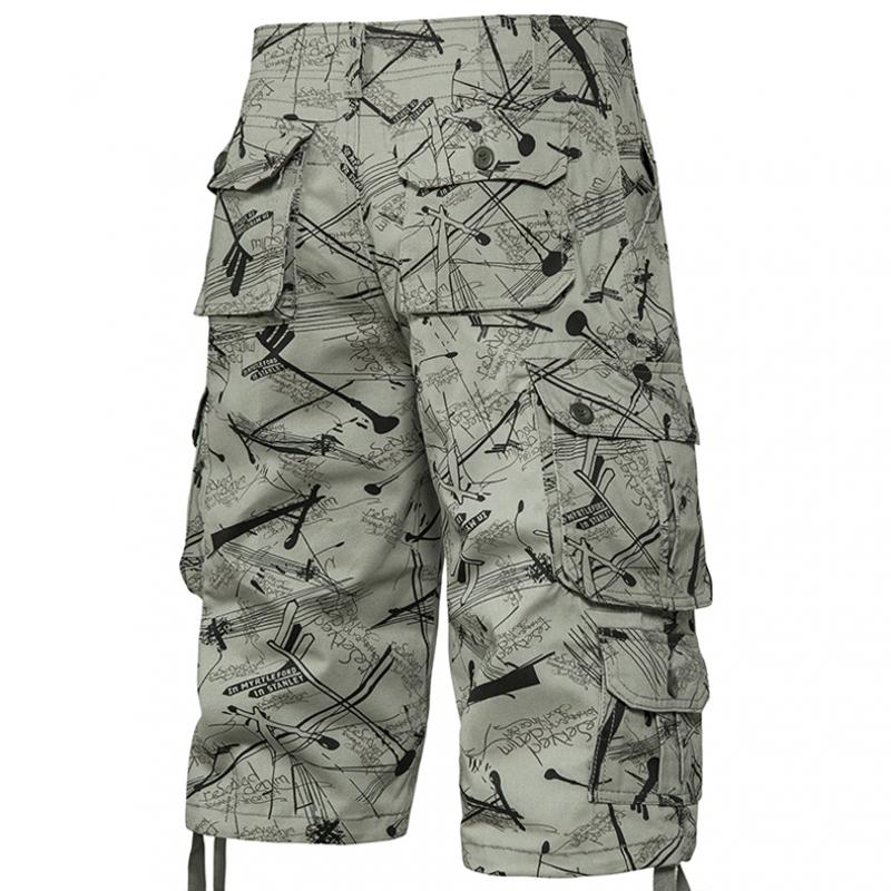 Men Shorts Print Cargo Tactical Fashion Y2K Summer Hiking Baggy Cotton Work Camo Mountaineering Cropped Knee Length Pants