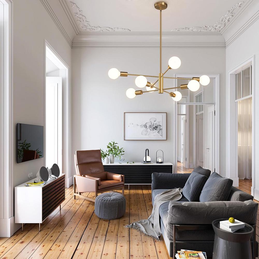 Moderne Sputnik-Kronleuchter Leuchte, 8-flammige Gold-Kronleuchter für Esszimmer, Höhenverstellbare Deckenleuchten Bauernhaus-Kronleuchter für Kücheninsel