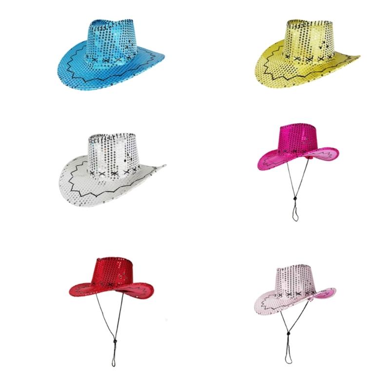 Sequined Western Cowboy Hats for Festivals Parties and Carnivals Sparkling Design Lightweight Practical Polyester Hat