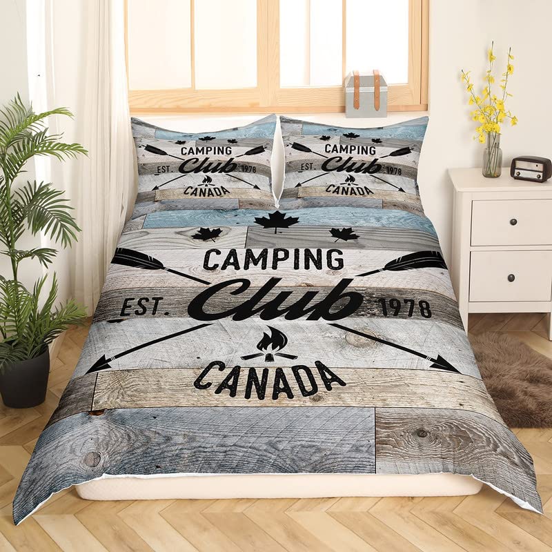 Camping Bedding Set Twin King Full Size For Teens Adult Duvet Cover Happy Camping Comforter Cover 3 Pieces With 2 Pillowcase