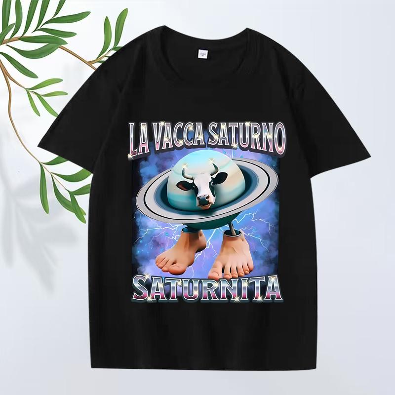 

Italian Brain La Vacca Saturno Saturnita Funny Cow Meme T Shirt men’s women Oversized 100% Cotton cool Summer print Unisex tops 4XL