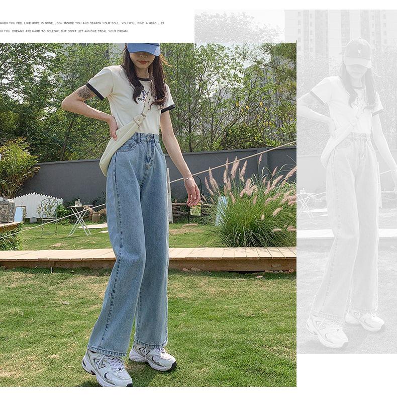 Retro High-Waisted Wide-Leg Jeans: Women's Loose Fit, Plus Size, Floor-Length Casual Spring/Summer Pants