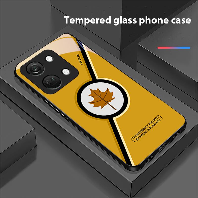 Maple Leaves Yellow For OnePlus Nord 3 5 6T 7 Pro 8 12 10T Reno8 Lite 5G 10R Nord N30 Hard Shell Tempered Glass Phone Case Black