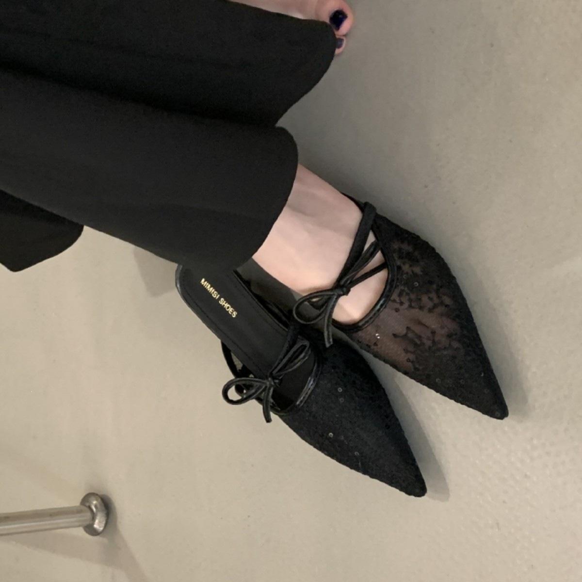 French Fairy Breathable Mesh Lace Bag Head Sandals Female Summer Kitten Heel Empty Single Shoes 35 5660₽