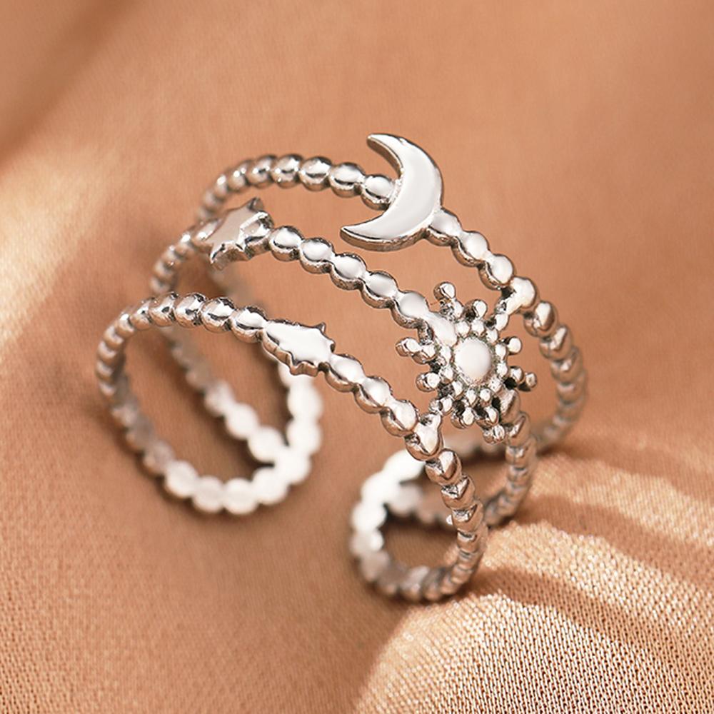 Stainless Steel Rings Vintage Plants Leaves Snake Exquisite Star Moon Adjustable Open Sweethearts Rings For Women Zircon Gifts