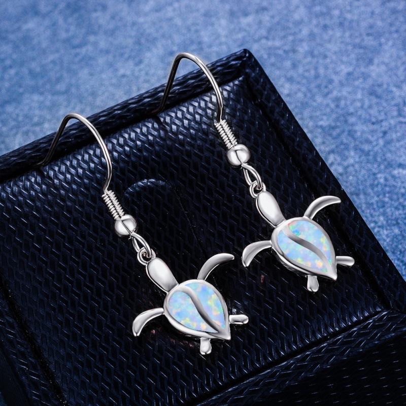 European and American rose gold white gold blue and white opal turtle stud earrings women s versatile earrings