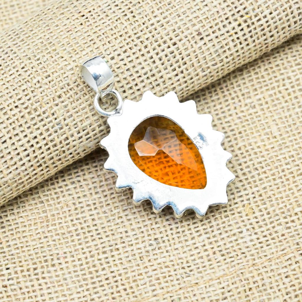 Bländande Honungstopas Ädelsten Handgjord 925 Sterlingsilver Smycke Hänge För Memorial Day