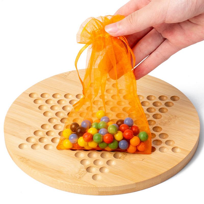 Chinese Checkers Game Set Wood Beads Chinese Checkers Plate Strategy Puzzle Family Board Game For Boys Girls Friends