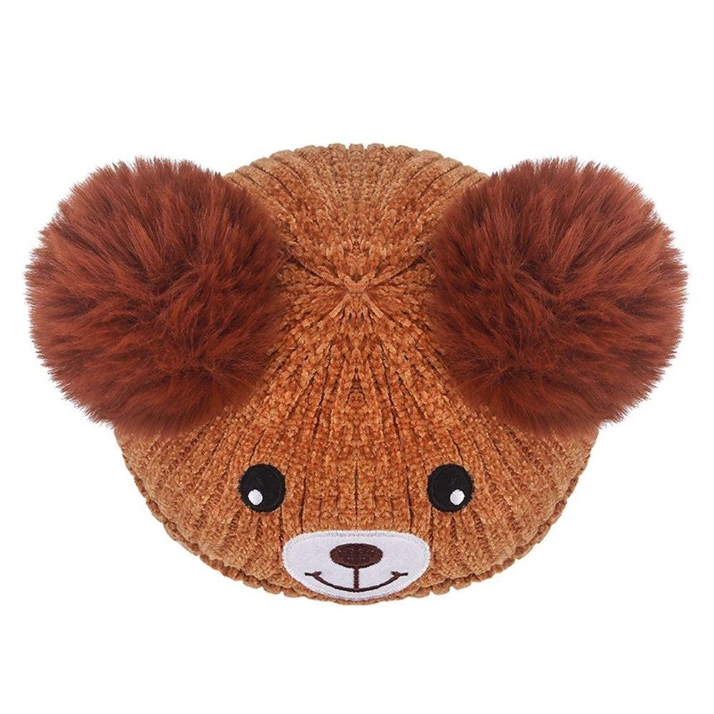 Hooded Scarf Bear Knitted Hat Winter Pompom Baby Hat Fleece Lining Earflap Cap Toddler Beanie