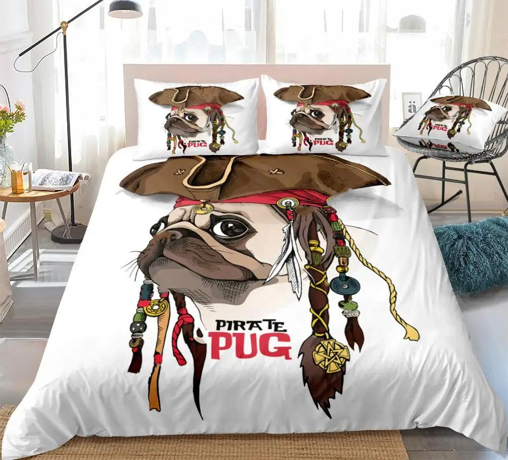 Conjunto de Cama Pug Desenho Animado Animal de Estimação Conjunto de Capa de Edredom Branco Capa de Edredom Para Meninos Cachorro Fofo Donuts Conjunto de Cama Cachorrinho Cowboy Têxteis para Casa