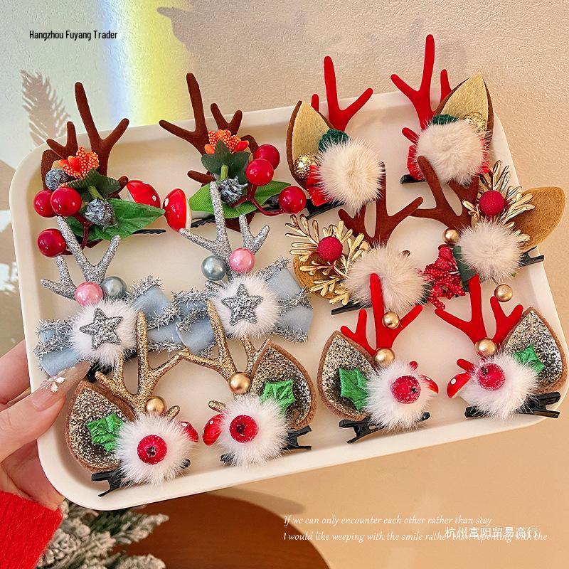 Mori Style Reindeer Antler & Ear Hair Clip - Cute Christmas Headdress for Kids