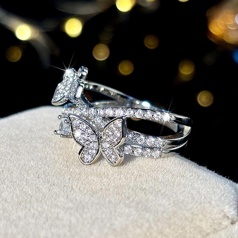 Sterling Butterfly Rings for Women Luxury Bright Zirconia Female Aesthetic finger Band Accessories