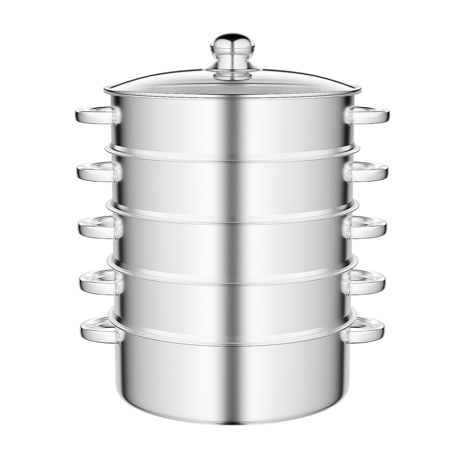 

5-слойная 28 см пароварка из нержавеющей стали для приготовления на пару, посуда для приготовления на пару из нержавеющей стали, стальная корзина для овощного супа с крышкой United States светло-серый